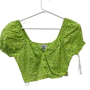 Princess Polly Laguna Crop Top Coquette Garden Fairy 4 Babydoll Green Floral
